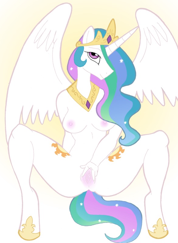 2011 anthro anthrofied biped breasts crown cutie_mark e621 equid equine feathered_wings feathers female friendship_is_magic genitals hasbro headgear horn jewelry mammal mazapan my_little_pony mythological_creature mythological_equine mythology nipples nude pose presenting presenting_vulva princess princess_celestia_(mlp) royalty simple_background solo spread_legs spread_vulva spreading tail vulva white_background white_body white_feathers winged_unicorn wings