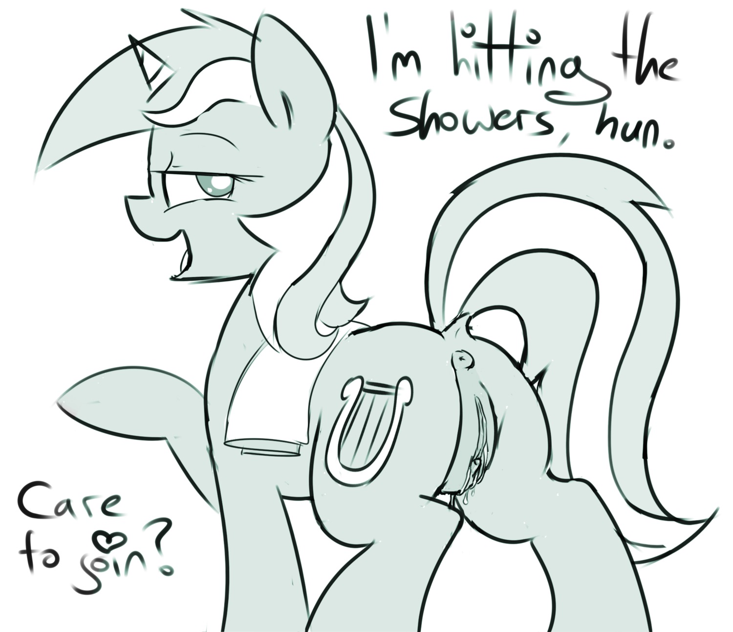 anus bodily_fluids crade cutie_mark e621 equid equine female feral friendship_is_magic genital_fluids genitals hair hasbro hi_res horn looking_at_viewer lyra_heartstrings_(mlp) mammal my_little_pony mythological_creature mythological_equine mythology nude open_mouth quadruped solo source_request tail text unicorn vaginal_fluids vulva