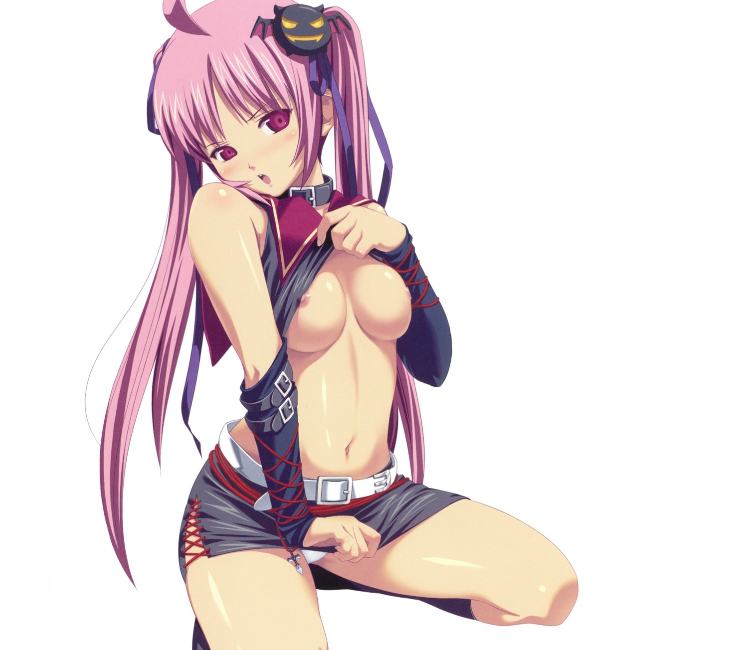 breasts female hinata_hanabi koutaro long_hair nipples original panties pink_eyes pink_hair rule34 shirt_lift skirt tied_hair tropical_kiss twintails underwear upskirt white_background