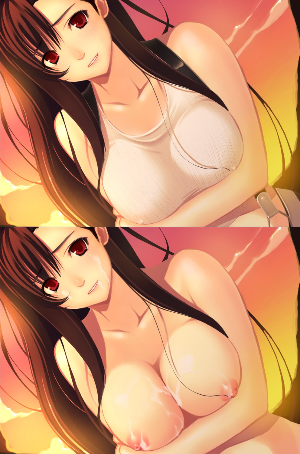 breasts brown_hair circle_hitori cum female female_only final_fantasy final_fantasy_vii hair highres hitorisan human large_breasts long_hair nipples red_eyes rule34 solo straight_hair tifa_lockhart