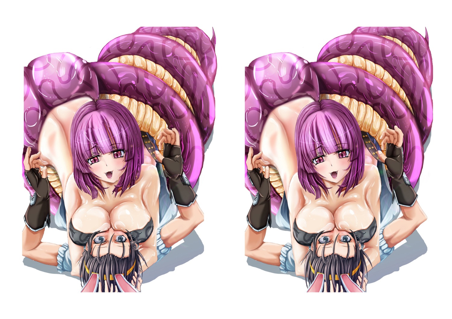 1boy 1girls artist_request asphyxiation blacksmith blacksmith_(ragnarok_online) bra breasts bunny_ear clothing coiled coiling constrict cowgirl_position cross_stereogram female femdom gloves human interspecies isis_(ragnarok_online) lamia large_breasts male monster_girl naga purple_eyes purple_hair ragnarok_online restrain rule34 shiny smothering stereogram straight undressing white_background wrap