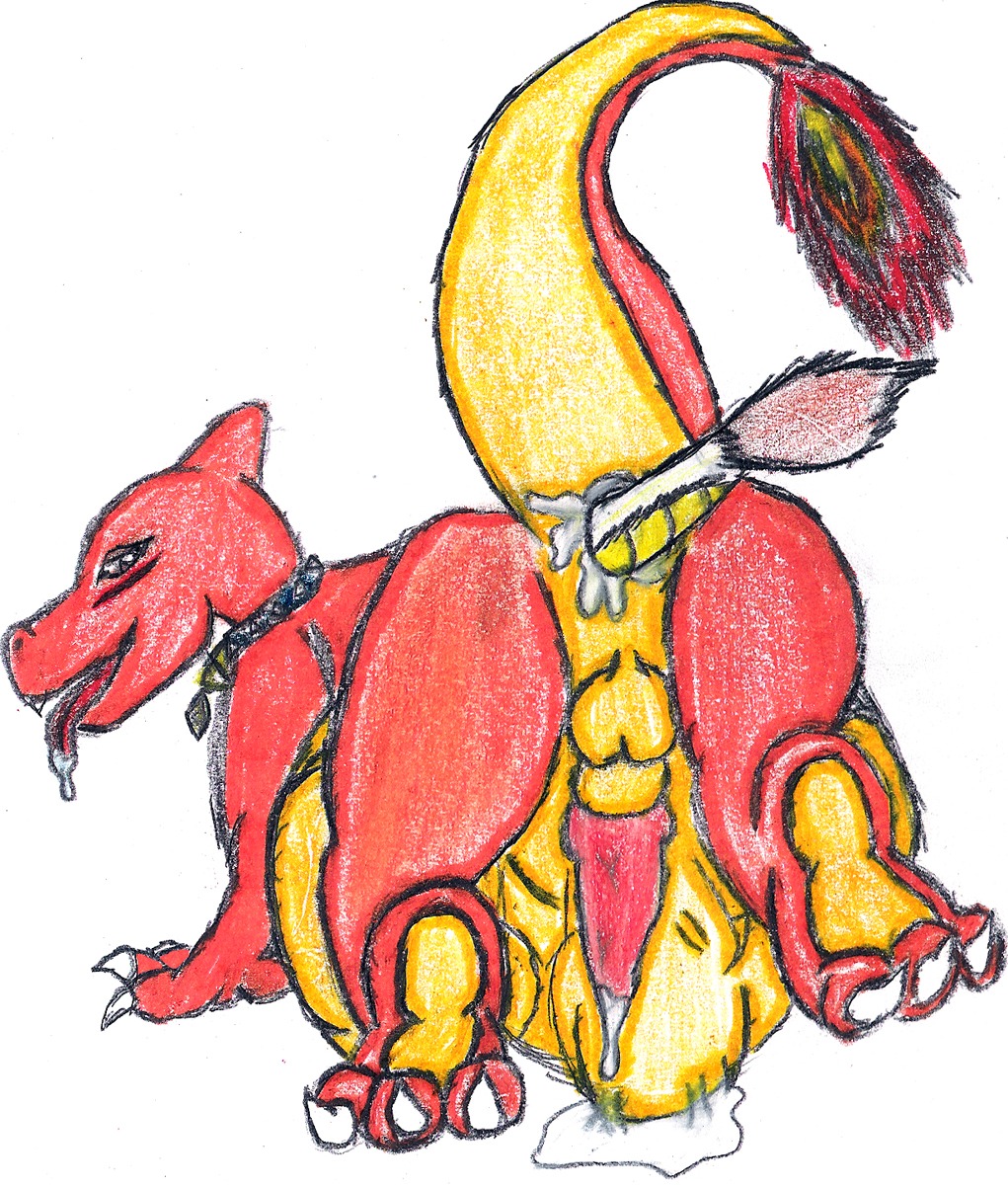 all_fours anus back_view charmeleon claws color cum fire insertion male male_only nintendo nude penis pok&eacute;mon_(species) pokemon pokemon_(species) raised_tail rule34 solo tagme tail tail_fire