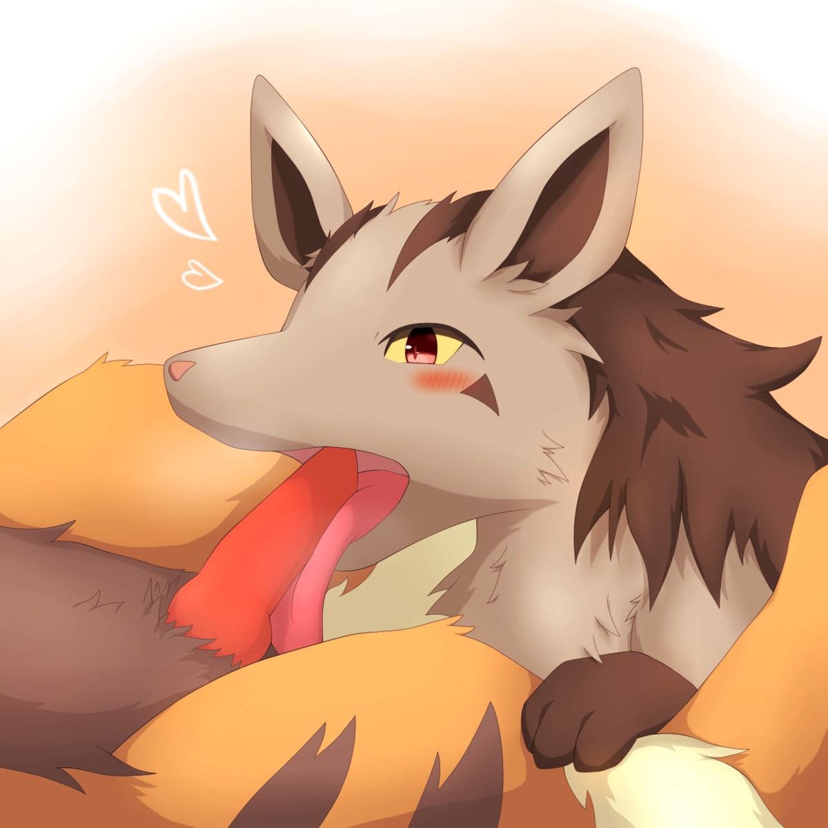1:1 3_toes ambiguous_gender arcanine black_body black_fur blush canid canine duo e621 erection feet fellatio feral feral_on_feral fur generation_1_pokemon generation_3_pokemon genitals glistening grey_body grey_fur heart_symbol hi_res knot male mammal mightyena naru nintendo nude open_mouth oral orange_background orange_body orange_fur penile penis penis_on_tongue pink_nose pokemon pokemon_(species) red_eyes red_penis sex shadow simple_background toes tongue tongue_out yellow_eyes