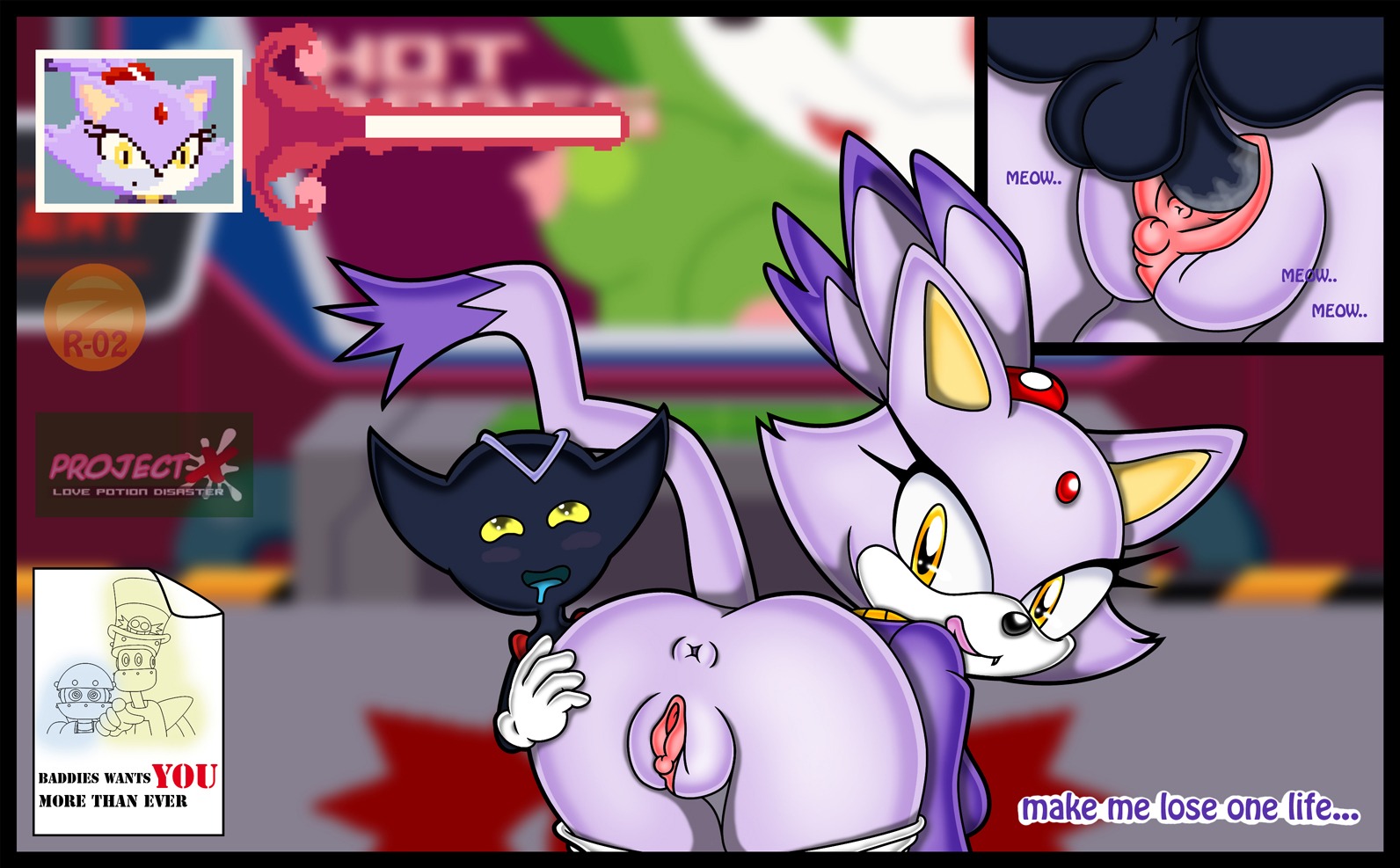 anthro anus balls blaze_the_cat bocoe bodily_fluids bokkun bottomless breasts butt clothed clothing cum_meter decoe domestic_cat drooling duo e621 english_text erection felid feline felis female female_penetrated from_behind_position genitals looking_back male male/female male_penetrating male_penetrating_female mammal medium_breasts open_mouth penetration penile penile_penetration penis penis_in_vagina perching_position project_x_love_potion_disaster saliva sega sex sonic_the_hedgehog_(series) sonic_x tail text tongue tongue_out topwear vaginal vaginal_penetration vulva zeta_r-02