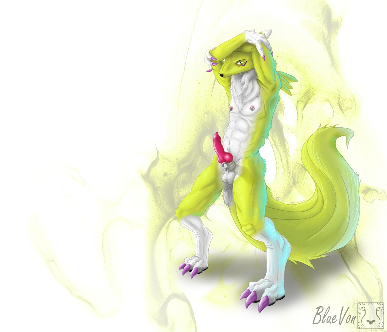 anthro canine color digimon digimon_(species) fox fur furry male male_only nude penis renamon rule34 solo standing tagme