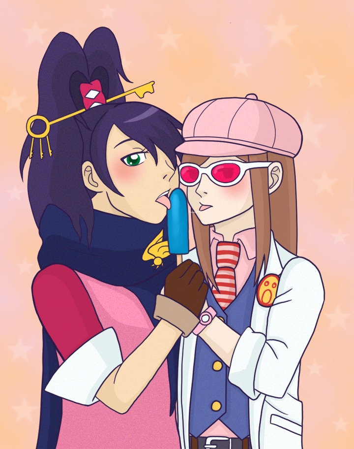 2girls ace_attorney blush ema_skye female female_only gyakuten_saiban ice_cream kay_faraday lesbian multiple_females multiple_girls rule34 sexually_suggestive sunglasses yuri