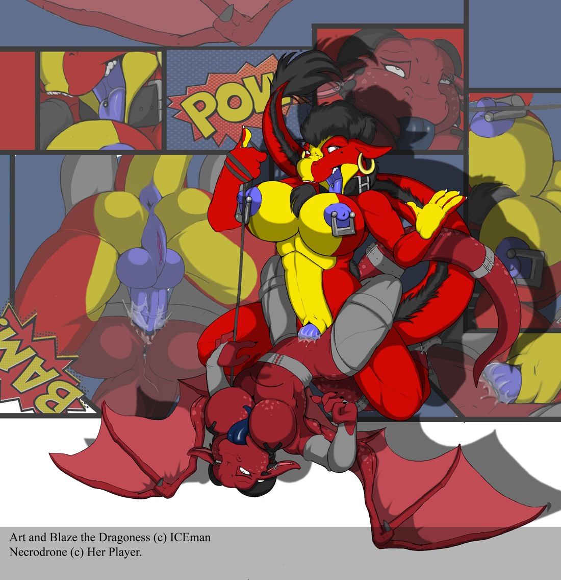anthro anus big_breasts blaze_dragoness blue_penis bodily_fluids breasts chest_tuft close-up clothing copyright_symbol cum cum_in_vagina cum_inside dominant dominant_herm dominant_intersex dragon duo e621 ear_piercing english_text erection european_mythology female female_penetrated fucked_silly fur genital_fluids genitals herm herm/female herm_penetrating herm_penetrating_female holding_leash holding_object iceman_(artist) intersex intersex/female intersex_penetrating intersex_penetrating_female kneeling larger_herm larger_intersex leash leash_pull legwear long_tongue lying membrane_(anatomy) membranous_wings mostly_nude multicolored_body multiple_positions mythological_creature mythological_scalie mythology naughty_face necrodrone_(character) nipple_piercing nipples non-mammal_breasts non-mammal_nipples nude on_back open_mouth orgasm penetration penile penile_penetration penis penis_in_vagina piercing raised_tail red_body sackless scalie sex size_difference smaller_female smaller_penetrated spread_wings submissive symbol tail teeth text thigh_highs tongue tongue_out tongue_piercing tuft vaginal vaginal_penetration vulva western_dragon wings
