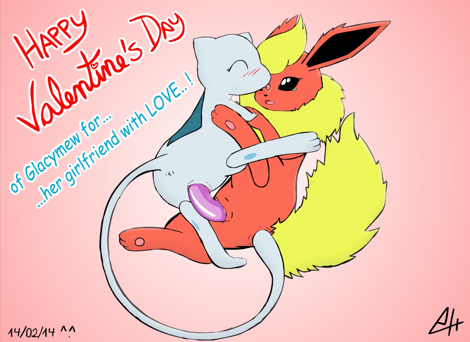 anal anal_penetration dildo double_dildo duo e621 eeveelution female female/female feral flareon generation_1_pokemon genitals hi_res holidays legendary_pokemon mew_(pokemon) nintendo penetration pokemon pokemon_(species) sex sex_toy tail tail_fetish tail_play tail_sex vaginal vaginal_penetration valentine's_day vulva zpectralkrystal