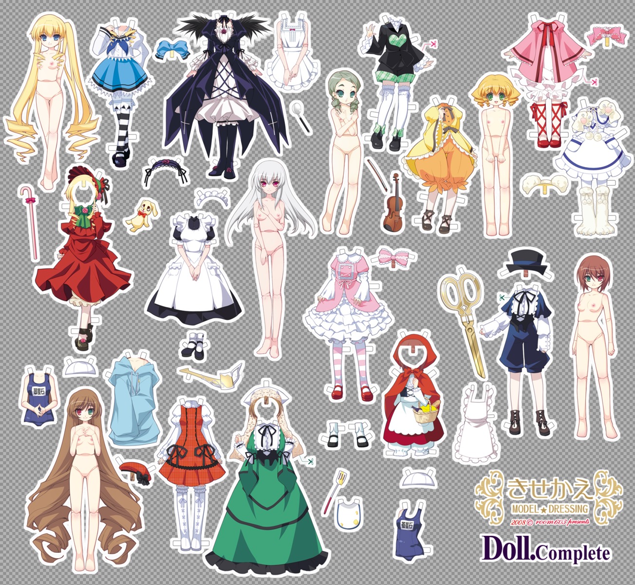 blonde_hair blue_eyes breasts brown_hair doll_joints dress dress-up drill_hair female green_eyes green_hair group heterochromia highres hinaichigo kanaria kisekae nipples nude one-piece_swimsuit pantyhose paper_doll purple_eyes room603 rozen_maiden rule34 school_swimsuit set shinku silver_hair souseiseki suigintou suiseiseki swimsuit thighhighs