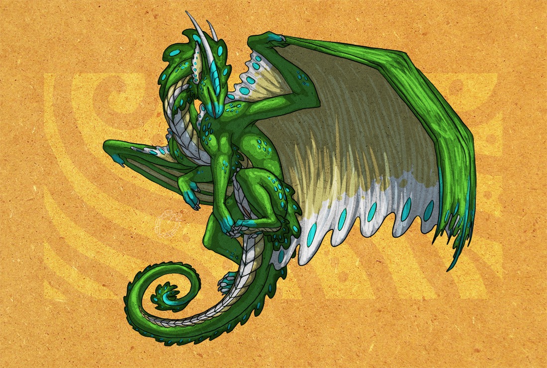 2011 acidapluvia animal_genitalia cloaca dragon e621 eyes_closed female feral genitals green_body green_scales horn membrane_(anatomy) membranous_wings mythological_creature mythological_scalie mythology orange_background phyrria scales scalie simple_background solo tail tail_spines teal_body teal_scales vertical_cloaca wings
