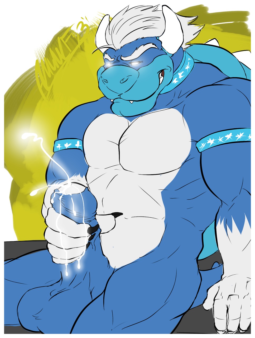 2013 abs amwulf anthro balls biceps big_balls big_muscles big_penis biped blue_body blue_skin bodily_fluids brumal claws collar cum cum_on_penis cumshot e621 ejaculation erection fangs foreskin genital_fluids genitals glowing glowing_cum glowing_eyes grin hair hi_res horn humanoid_genitalia humanoid_penis koopa male mario_bros masturbation muscular muscular_anthro muscular_male nintendo nokamarau nude orgasm partially_retracted_foreskin pecs penile penile_masturbation penis pose scalie shell sitting smile solo tail teeth unusual_bodily_fluids unusual_cum unusual_genital_fluids white_hair