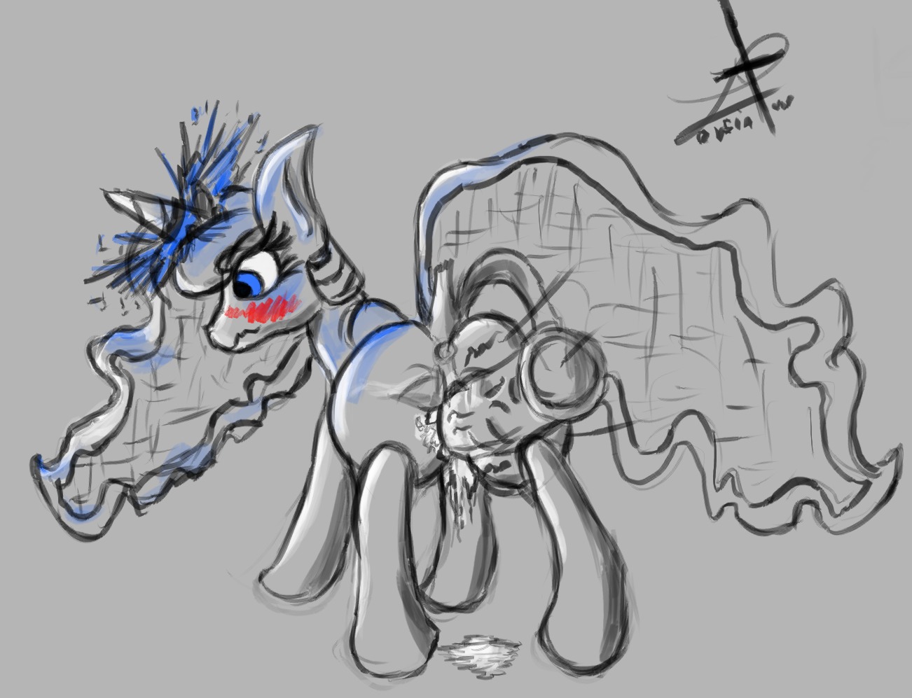 anus blue_hair blush dock_(anatomy) duo e621 equid equine female feral friendship_is_magic hair hasbro horn l4rsinator mammal my_little_pony mythological_creature mythological_equine mythology princess_luna_(mlp) solo_focus tail unicorn