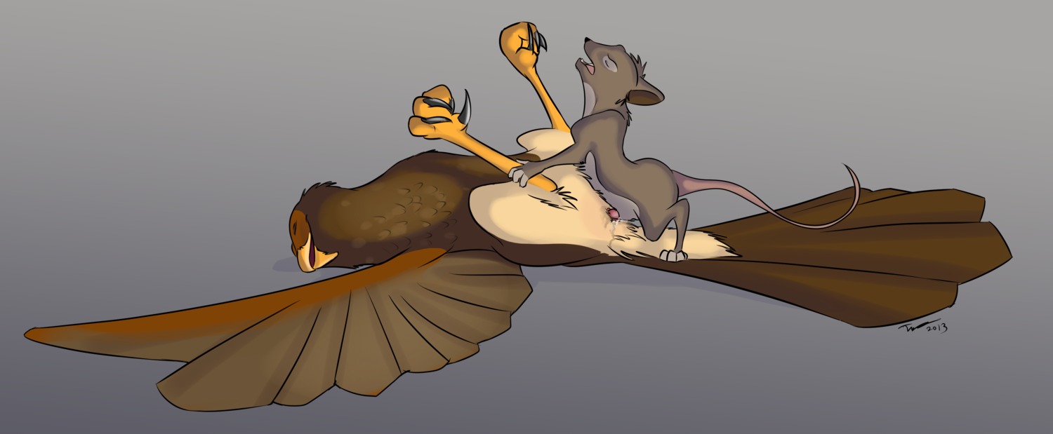 2013 absurd_res accipitrid accipitriform ambiguous_gender animal_genitalia anvil_position avian avian_butt beak bird bodily_fluids brown_body brown_feathers cloaca cloacal cloacal_penetration cum cum_in_cloaca cum_inside digital_media_(artwork) digitigrade duo e621 erection eyes_closed feathered_wings feathers feet female_(lore) feral feral_on_feral from_front_position genital_fluids genitals gradient_background hi_res interspecies larger_sub leg_grab legs_up lying male mammal mouse murid murine on_back open_mouth orgasm penetration penis predator/prey rat rodent sex simple_background size_difference submissive tail tail_feathers talons toes tuke wet wings