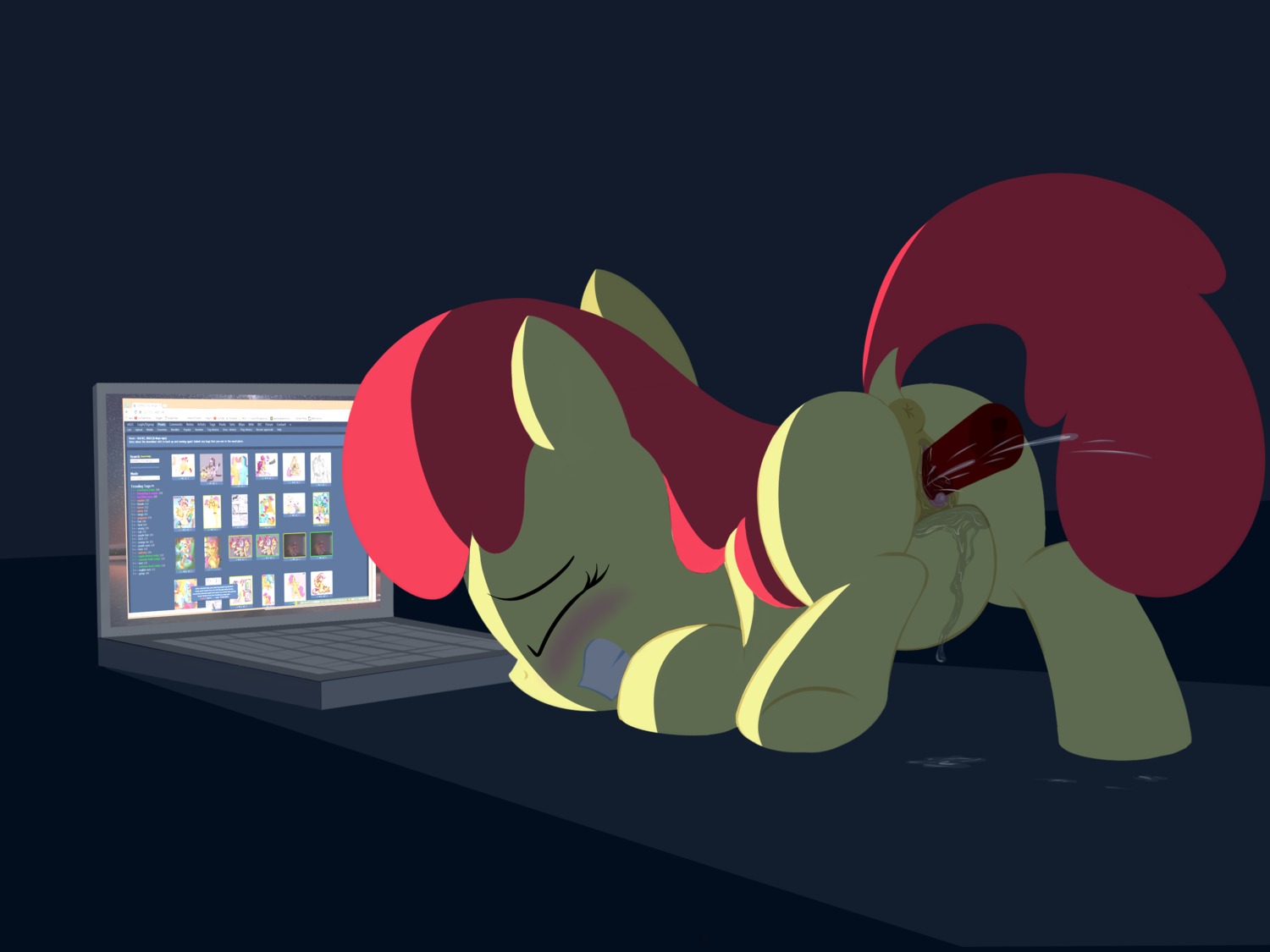 2013 4:3 absurd_res anatomically_correct anatomically_correct_genitalia anatomically_correct_vulva animal_genitalia animal_vulva anus apple_bloom_(mlp) ass_up blush bodily_fluids clenched_teeth clitoris computer dtcx97 e621 earth_pony ejaculation electronics equid equine equine_genitalia equine_vulva eyes_closed female feral friendship_is_magic genital_fluids genitals hair hasbro hi_res hooves horse mammal masturbation my_little_pony orgasm penetration pony red_hair sex_toy simple_background solo teeth toying_self vaginal vaginal_fluids vaginal_masturbation vaginal_squirting vibrator vulva young young_feral