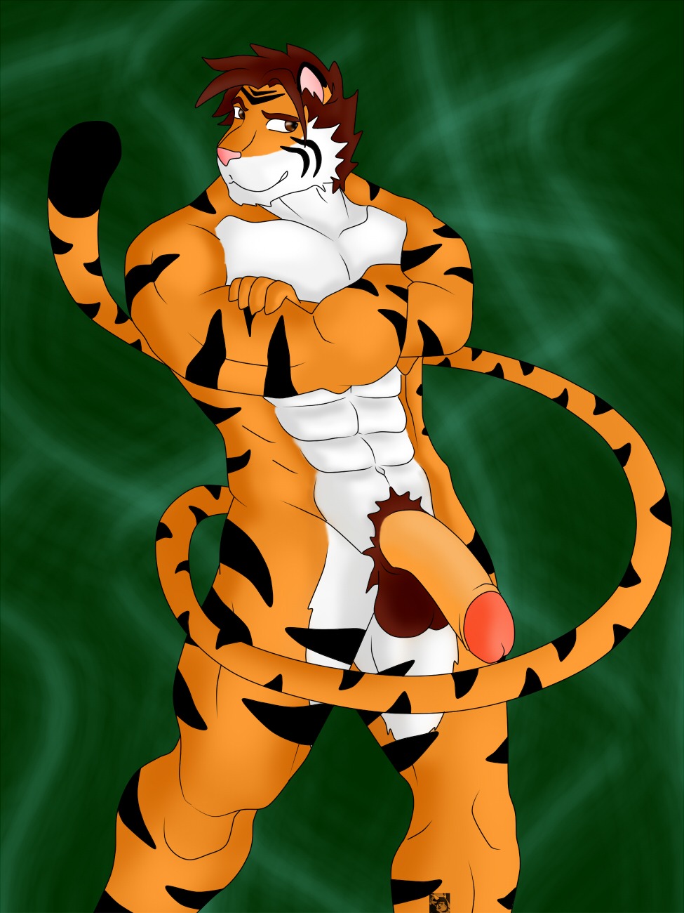 3:4 anthro balls biped e621 felid genitals half-erect hi_res humanoid_genitalia humanoid_penis hunter hunterramirez male mammal muscular muscular_anthro muscular_male nude pantherine penis solo standing stripes tail tiger