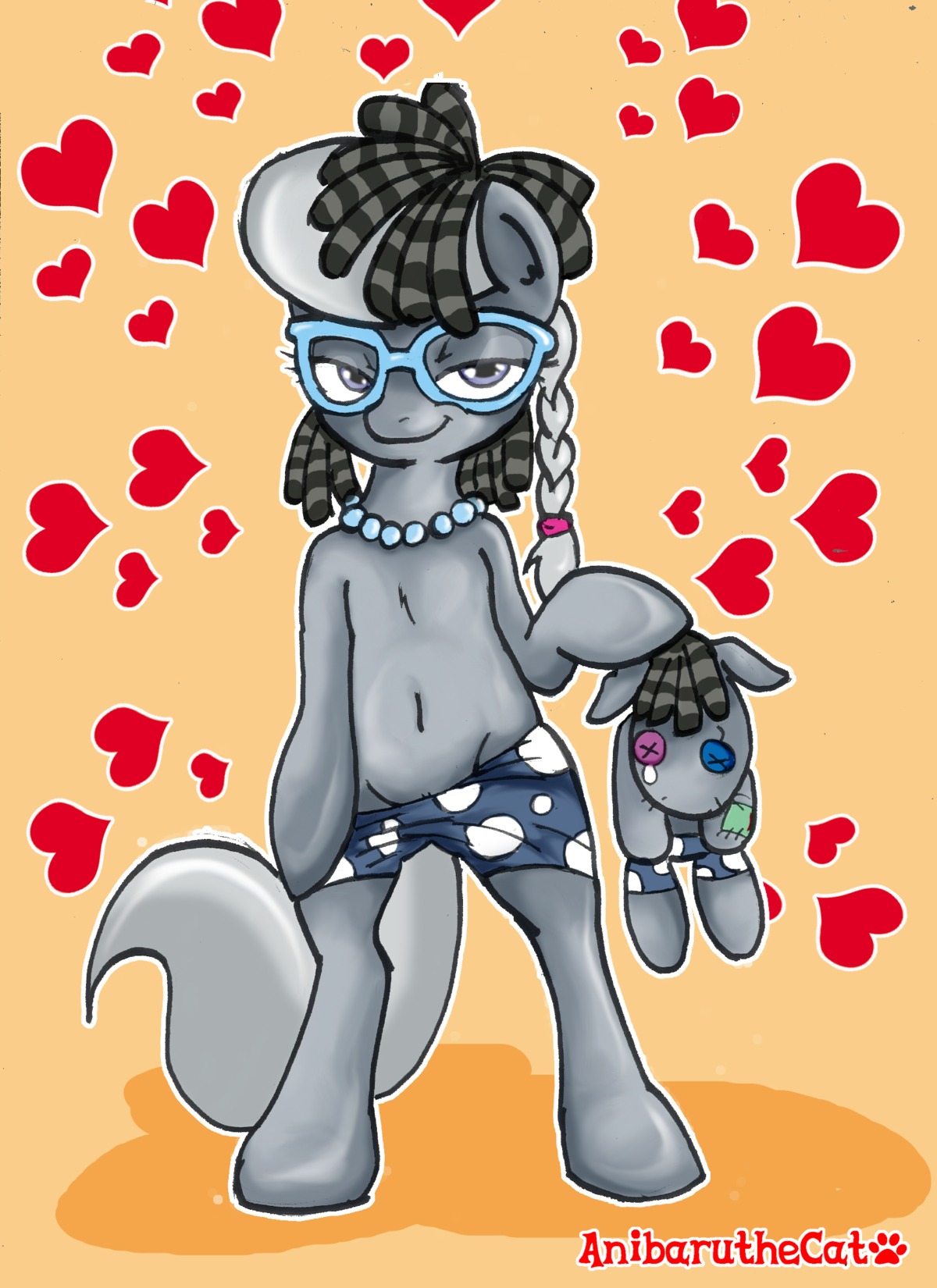 2013 anibaruthecat barely_visible_genitalia barely_visible_vulva bottomwear clitoris clothing digital_media_(artwork) e621 earth_pony english_text equid equine eyewear female friendship_is_magic fur genitals glasses grey_body grey_fur grey_hair hair hasbro heart_symbol hi_res horse jewelry looking_at_viewer mammal my_little_pony necklace pants pony purple_eyes silver_spoon_(mlp) smartypants_(mlp) solo text vulva