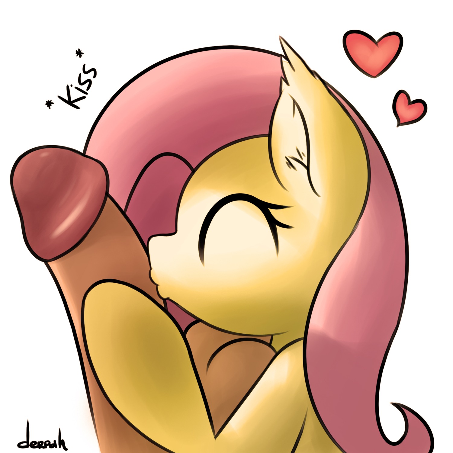 1:1 2014 balls circumcised digital_media_(artwork) disembodied_penis duo e621 equid equine erection eyes_closed female female_focus feral fluttershy_(mlp) friendship_is_magic fur genitals hair hasbro heart_symbol hi_res horse humanoid_genitalia humanoid_penis kiss_on_penis kissing male male/female mammal marblesoda my_little_pony penile penis pink_hair pony simple_background solo_focus white_background yellow_body yellow_fur