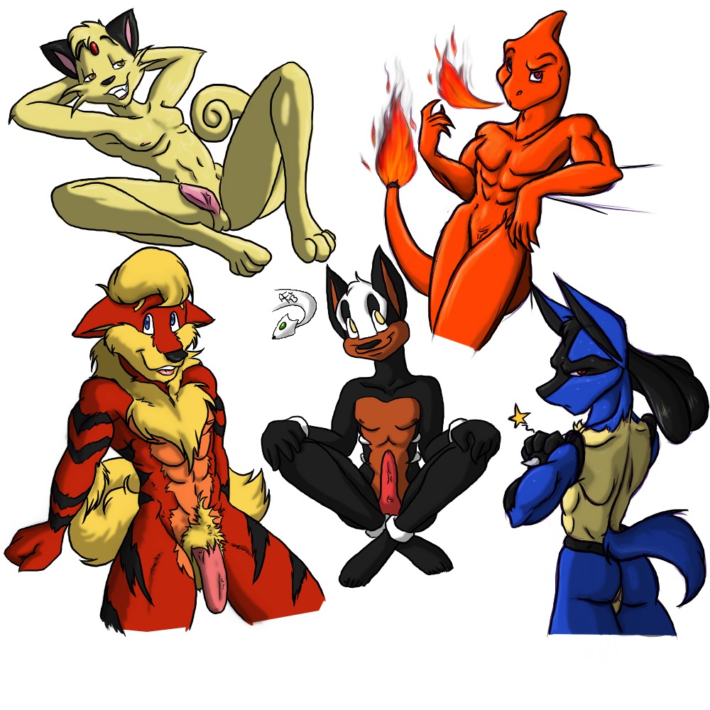5boys anthro arcanine ass black_fur blue_fur breathing_fire charmeleon color fire fur furry furry_ass furry_ears furry_tail houndour interspecies leaning lucario male male_only nintendo nude orange_skin penis persian pointy_ears pokemon pokemon_(species) red_fur rule34 sitting standing tail tail_fire white_background