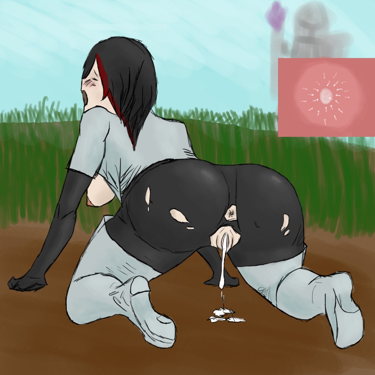 1girls after_sex ass black_hair blush breasts closed_eyes clothing female fiora_laurent impregnation league_of_legends nipples open_mouth ovum parabolux pussy rule34 short_hair sperm_cell spread_legs torn_clothes x-ray