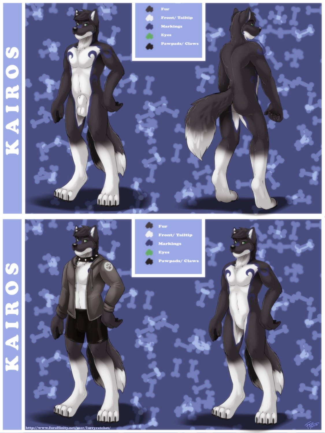3:4 abs absurd_res animal_genitalia animal_penis anthro balls biceps biped black_body black_fur black_hair black_nose blue_body blue_fur bottomwear bulge butt canid canine canine_genitalia canine_penis claws clothed clothing collar digital_drawing_(artwork) digital_media_(artwork) dipstick_tail e621 flaccid fluffy fluffy_tail fully_sheathed fur furryratchet genitals green_eyes grid_layout grin hair hi_res jacket looking_at_viewer male mammal markings model_sheet multiple_versions muscular muscular_anthro muscular_male nude off/on open_clothing open_shirt open_topwear pecs penis pose purple_body purple_fur sheath shirt shorts smile solo standing tail tail_markings toe_claws topwear underwear white_body white_fur