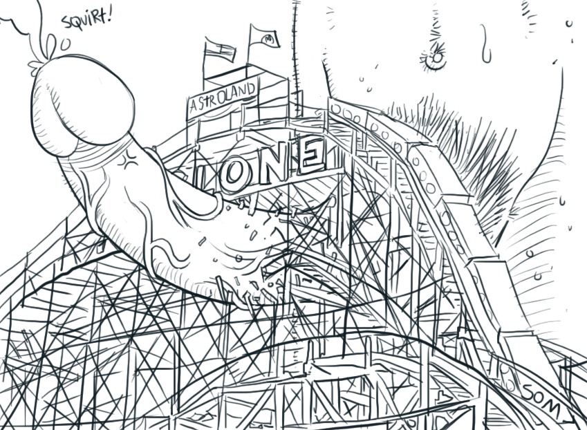 bent_penis coney_island_cyclone cumshot erection giant head_out_of_frame inanimate male male_only penis roller_coaster rule34 som tagme veiny_penis