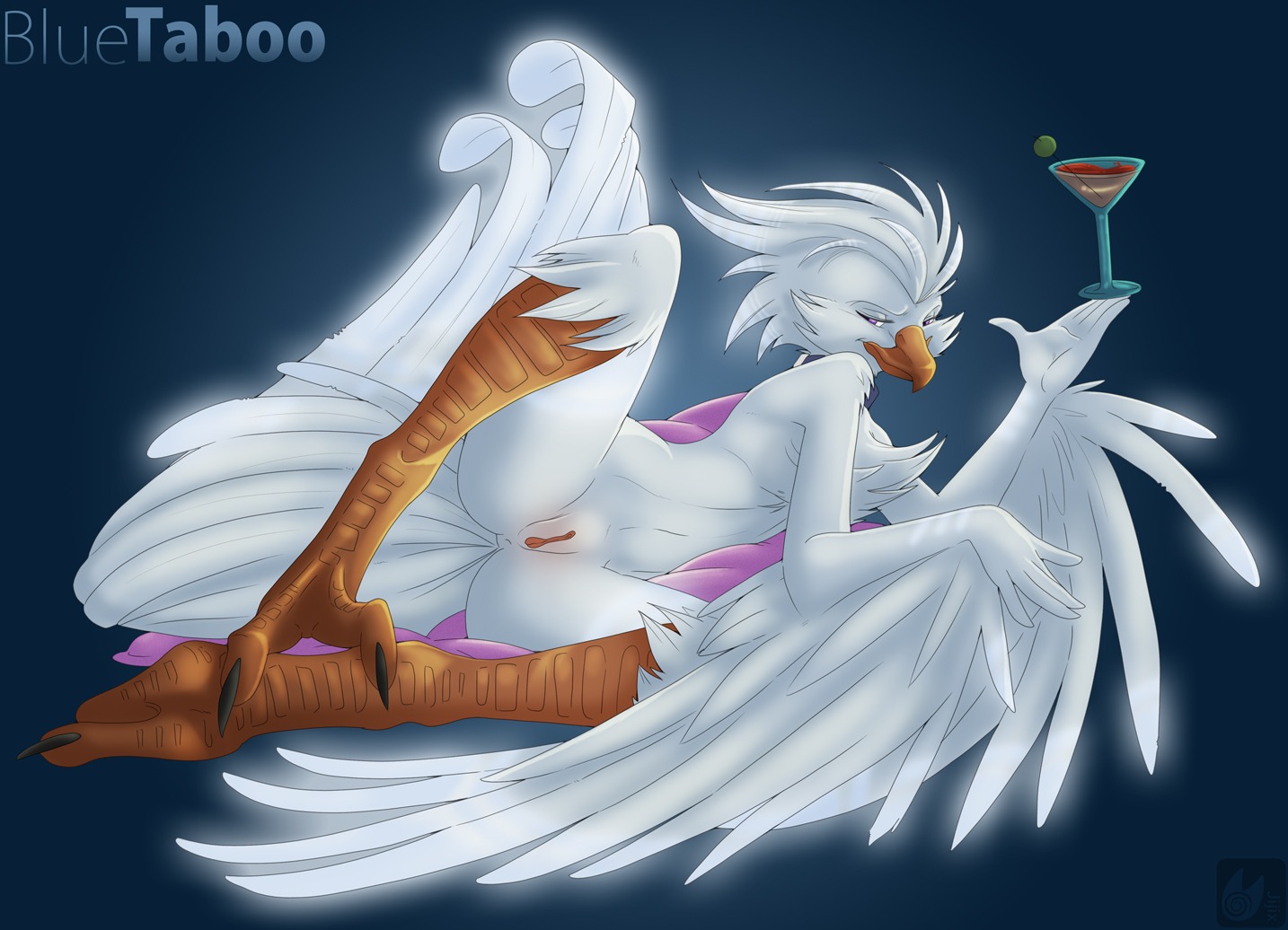 2_toes alcohol anthro anus avian beak bedroom_eyes beverage claws cocktail digital_media_(artwork) e621 european_mythology feathered_wings feathers feet feet_together female food fruit genitals glass glowing glowing_body glowing_feathers greek_mythology half-closed_eyes looking_at_viewer martini mythological_avian mythological_bird mythological_creature mythological_firebird mythology narrowed_eyes nude olive_(fruit) phoenix plant plump_labia pose purple_eyes seductive simple_background solo spread_legs spreading taboo_(character) tail tail_feathers toe_claws toes vagabond_(artist) vulva white_body white_feathers winged_arms wings