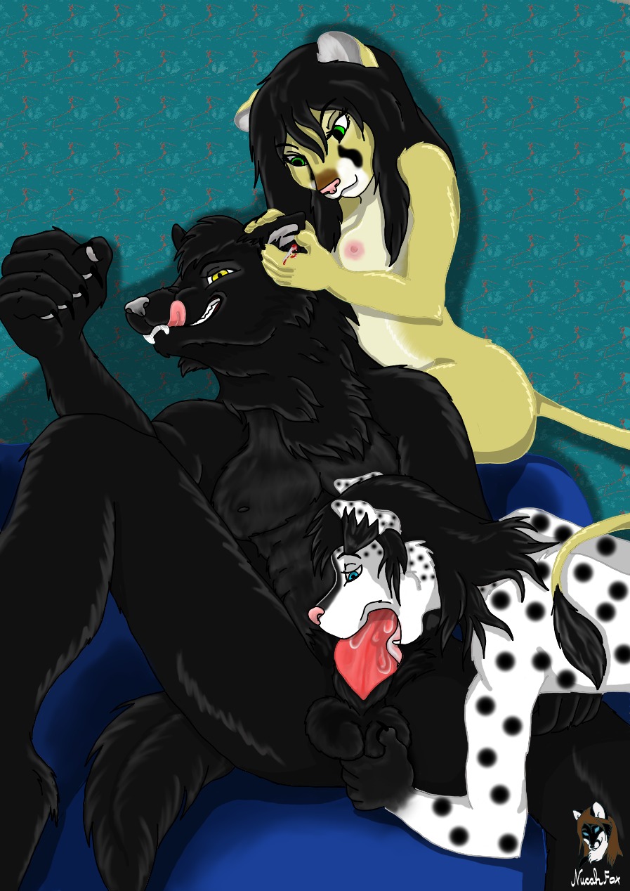 animal_genitalia animal_penis anthro ball_fondling balls black_body black_fur black_hair blood blue_eyes bodily_fluids breasts brown_hair canid canine canine_genitalia canine_penis canis claws cougar dalmatian domestic_dog e621 erection felid feline fellatio female fondling fur genitals green_eyes group hair hi_res interspecies knot lion lucky_(nucahfox) male male/female mammal markings nana_(nucahfox) nucahfox oral oral_penetration pantherine paws penetration penile penis piercing sex smile spots spotted_body spotted_fur sy'ros tongue vulva wolf yellow_body yellow_eyes yellow_fur