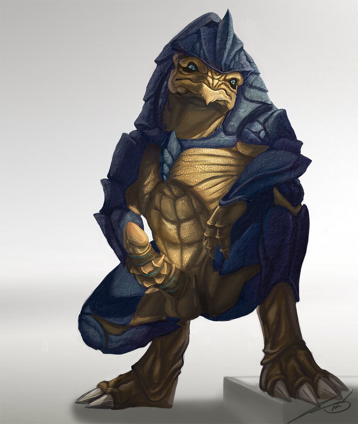2014 abs alien anthro balls bioware claws crouching digitigrade drawwithlaura e621 electronic_arts erection fan_character genitals hi_res krogan looking_at_viewer male mass_effect masturbation muscular muscular_anthro muscular_male nude penile penile_masturbation penis scalie solo spread_legs spreading toe_claws urdnot_scorn_(microphone)