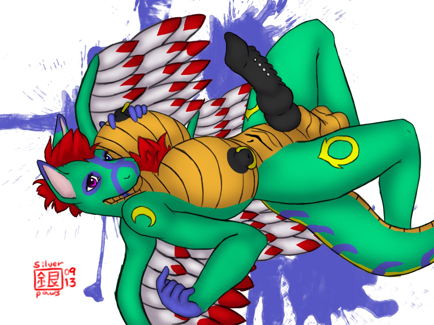 4:3 anthro balls big_breasts black_penis breasts dragon e621 ear_piercing erection feathered_dragon feathered_scalie feathered_wings feathers fingers genital_piercing genitals gynomorph hand_on_breast heterochromia hi_res huge_breasts intersex kangaroo knot lucas_manadragon macropod mammal marsupial multi_genitalia multi_knot mythological_creature mythological_scalie mythology nipple_piercing nipples non-mammal_balls non-mammal_breasts non-mammal_nipples penis penis_piercing piercing presenting scalie solo tail tattoo wings xoloitz