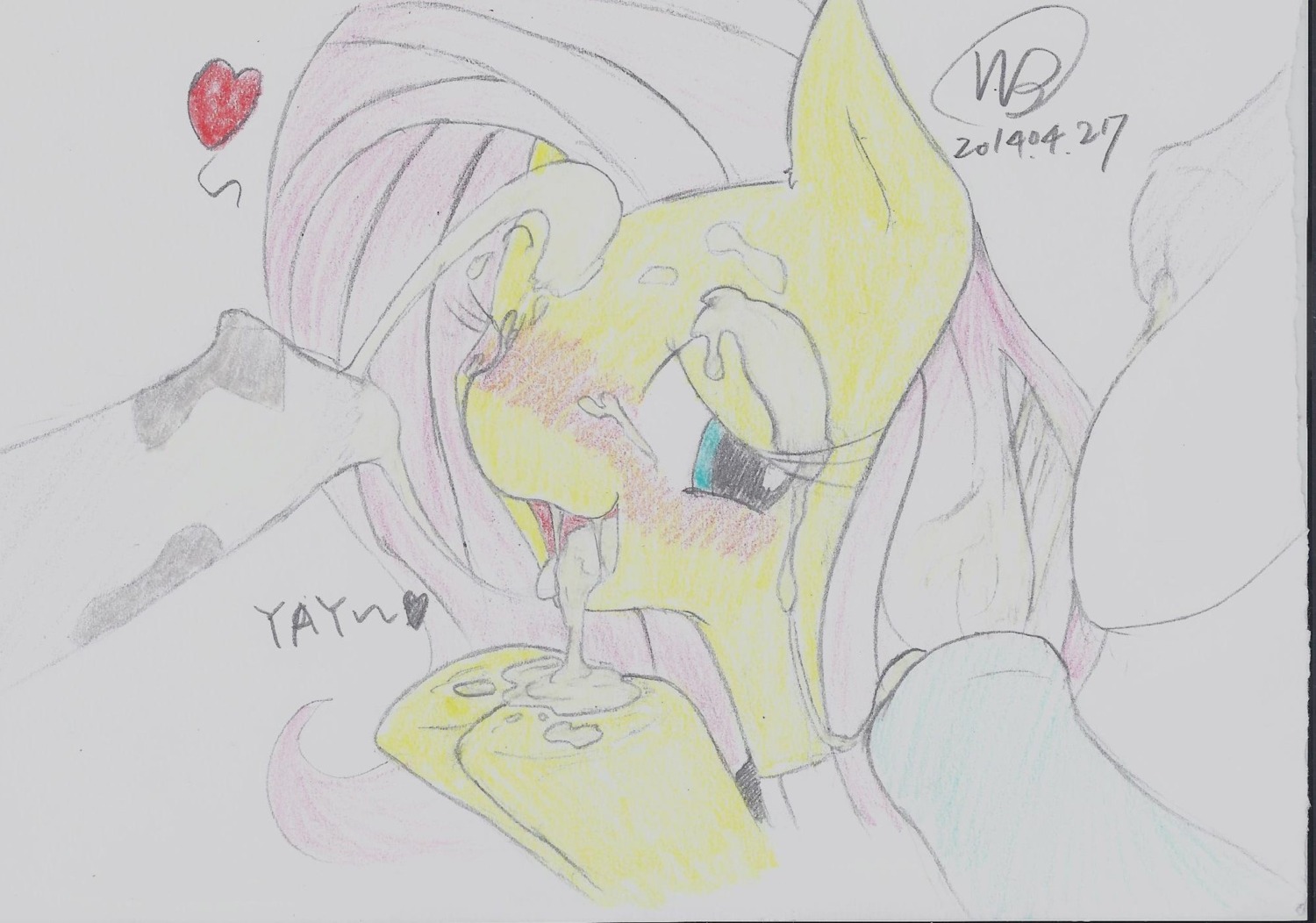 blush bodily_fluids cum cum_in_mouth cum_inside cum_on_face e621 english_text equid equine erection fellatio female fluttershy_(mlp) friendship_is_magic genital_fluids genitals group hair hasbro heart_symbol hi_res horse male male/female mammal my_little_pony one_eye_closed open_mouth oral penile penis pink_hair pony sex teal_eyes text wbnsfwfactory yellow_body