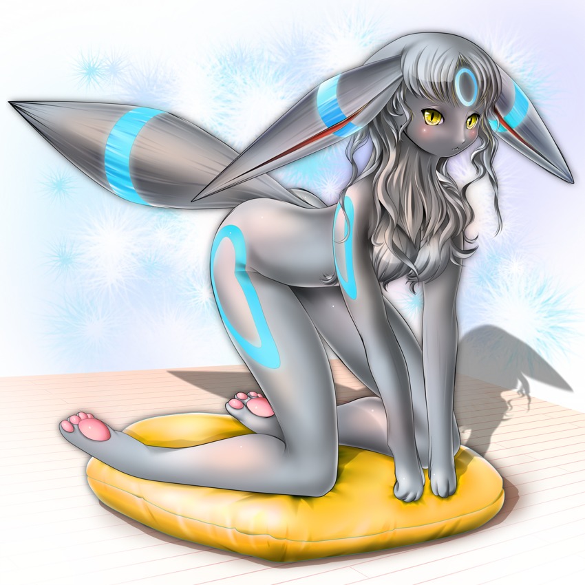 all_fours anthro barefoot color eeveelution female female_only fur furry grey_fur grey_hair hair nintendo nude pokemon pokemon_(species) rule34 solo tagme tail umbreon