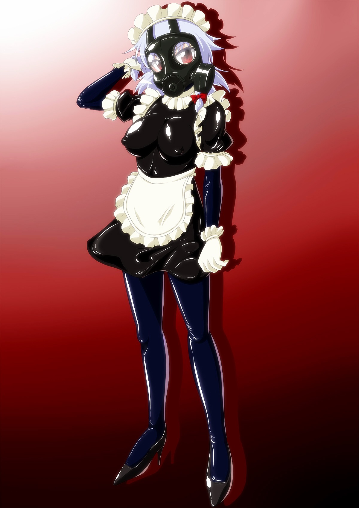 dress female gas_mask highres latex latex_dress maid maid_headdress rule34 sakuya_izayoi tamakko touhou