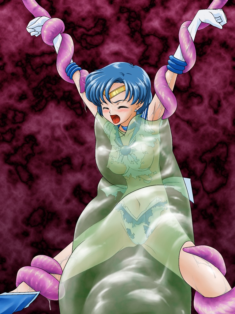 1girls ami_mizuno big_breasts bishoujo_senshi_sailor_moon blob blue_hair breasts cameltoe choker circlet clothing dissolving_clothes elbow_gloves female fujimaruu gloves knee_boots kneehighs panties pussy restrained rule34 sailor_mercury skirt slime slime_(substance) small_breasts tagme tentacle torn_clothes