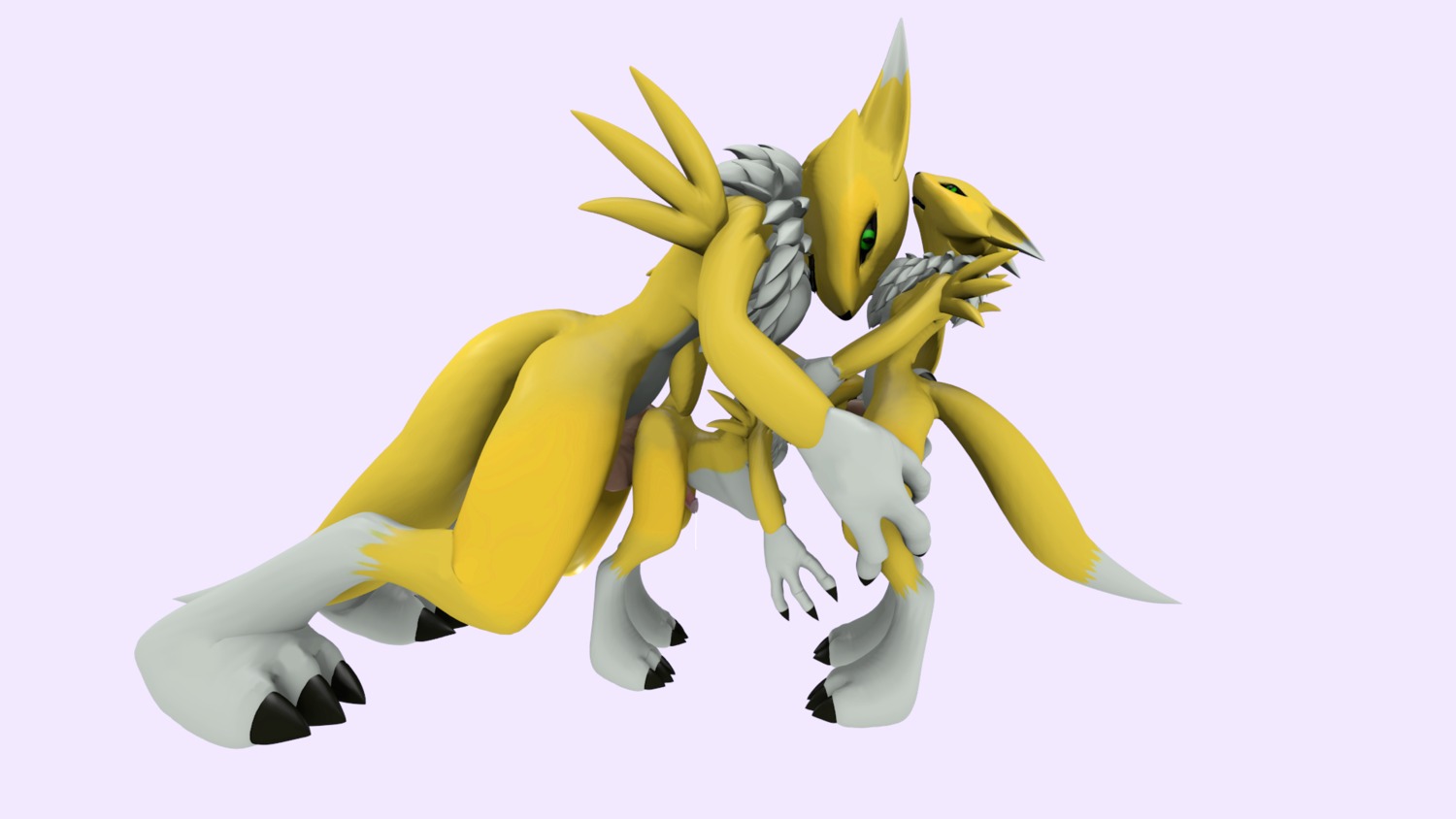 16:9 3d_(artwork) abdominal_bulge anal anal_penetration anthro balls bandai_namco bent_over black_sclera blank_stare canid canine circumcised claws digimon digimon_(species) digital_media_(artwork) digitigrade dipstick_tail double_penetration dripping e621 erection fellatio fur genitals gloves_(marking) green_eyes group group_sex hand_on_head head_grab hi_res humanoid_genitalia humanoid_penis large_penetration leg_markings macro male male/male male_penetrated male_penetrating male_penetrating_male mammal markings multicolored_tail neck_tuft nude oral oral_penetration penetration penile penis pink_background renamon ridiculous_fit sex simple_background socks_(marking) spitroast standing tail tail_markings threesome trio tuft two_tone_tail unknown_artist white_body white_fur widescreen yellow_body yellow_fur