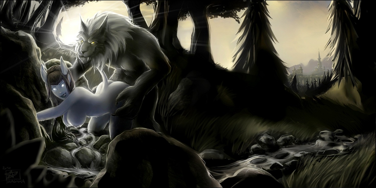 1boy 1girls 2010 alliance_(warcraft) anthro ass blizzard_entertainment blue_eyes blue_skin breasts canine doggy_style draenei duo eastern_kingdoms female forest fur gilneas grey_fur hanging_breasts happy_sex hooves horns knot knotting large_breasts long_hair male male/female nipples outdoors penetration pussy rule34 sex shalinka smile smooth_skin straight tail tentacle vaginal_knotting vaginal_penetration warcraft werewolf white_eyes worgen world_of_warcraft