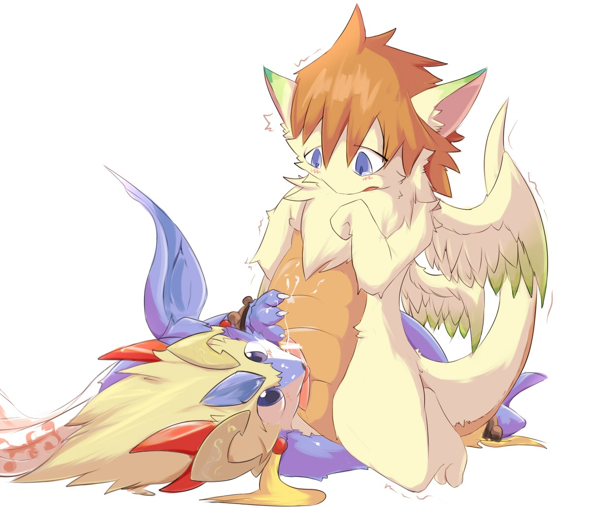 bandai_namco blue_eyes bodily_fluids cum dragon duo e621 erection fellatio flammie genital_fluids genitals kneeling legend_of_mana licking lying male mana_(series) mythological_creature mythological_scalie mythology nude on_back oral penile penis penis_lick scalie sex shaorune simple_background square_enix tail tales_of_(series) tales_of_rebirth tongue tongue_out unknown_artist white_background