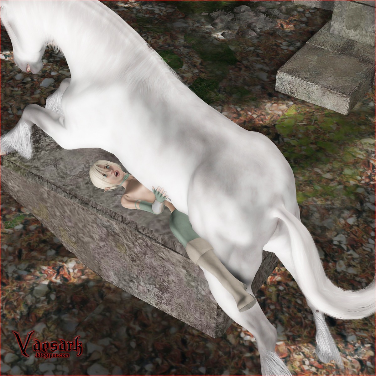 1:1 3d_(artwork) bestiality blonde_hair digital_media_(artwork) duo e621 elf equid equine female female_on_feral feral hair hi_res horse humanoid humanoid_on_feral interspecies male male/female male_on_humanoid mammal not_furry_focus nude realistic_feral sex solo_focus vaesark