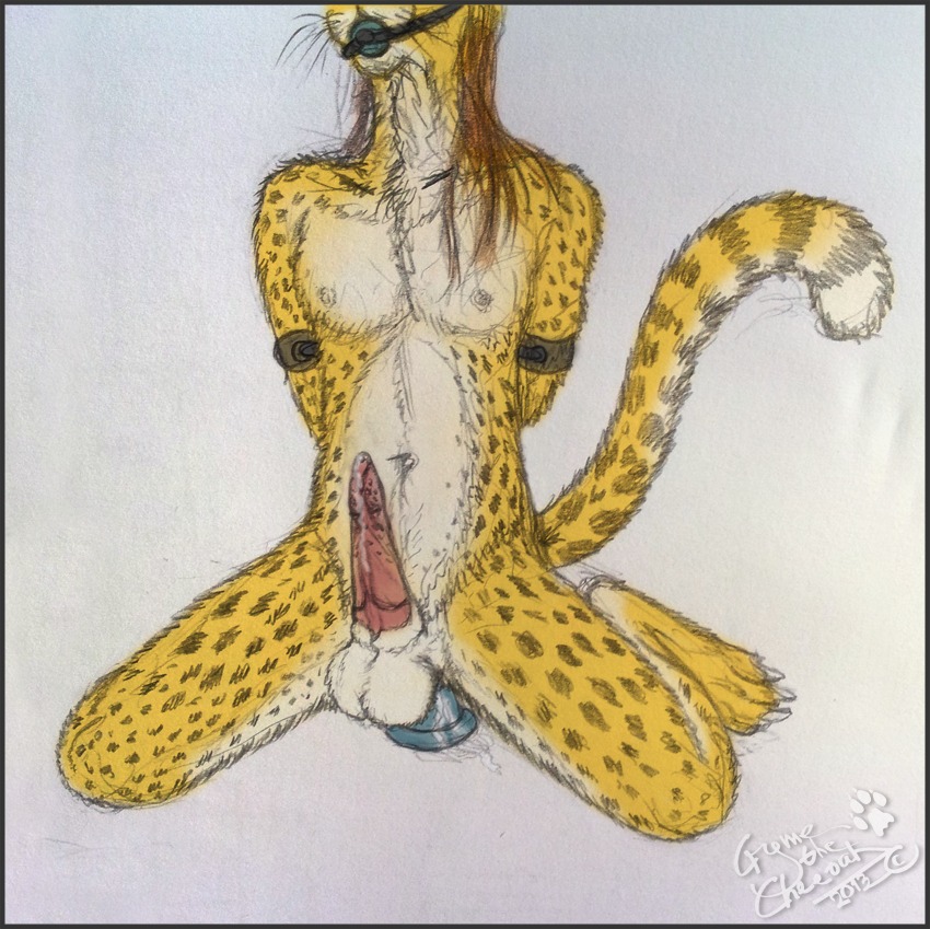 2013 abstract_background anal anal_masturbation anal_penetration anatomically_correct anatomically_correct_genitalia anatomically_correct_penis animal_genitalia animal_penis anthro ball_gag balls bdsm biped bodily_fluids bondage bound cheetah cryme_the_cheetah cum digital_media_(artwork) dildo dildo_sitting e621 erection felid feline feline_genitalia feline_penis forced front_view fur gag gagged genital_fluids genitals graphite_(artwork) hair hands_behind_back khraym kneeling long_hair male mammal masturbation mixed_media nipples orange_hair paws penetration penile_spines penis precum raised_tail sex_toy simple_background solo spots spread_legs spreading submissive submissive_male tail teasing torso_shot toying_self traditional_media_(artwork) whiskers white_body white_fur yellow_body yellow_fur