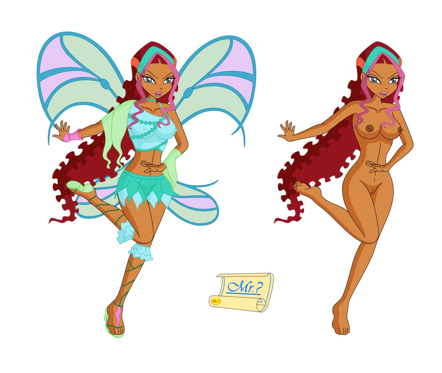 1girls aisha_(winx_club) believix breasts cobolt2 dark-skinned_female dark_skin fairy female layla_(winx_club) looking_at_viewer naked nipples nude pussy rainbow_(animation_studio) rule34 solo winx_club