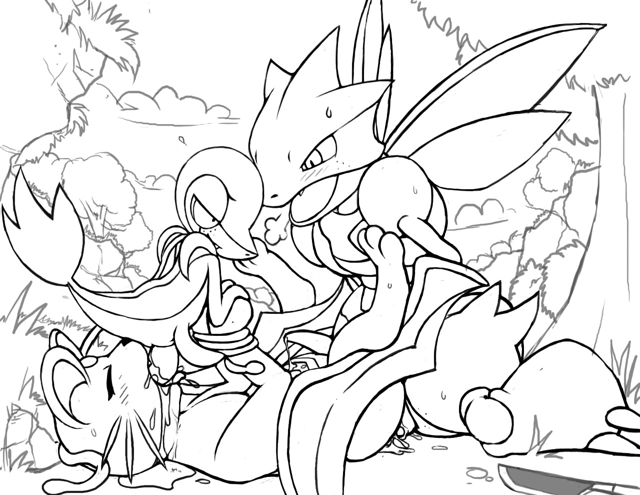 3boys arthropod baginazard feline fellatio feral freckles fur furry gay insect interspecies male male_only mantis monochrome nintendo no_humans oral penis persian pokemon pokemon_(species) pokemon_bw pokemon_rgby reptile rule34 scalie scyther sex snake snivy yaoi