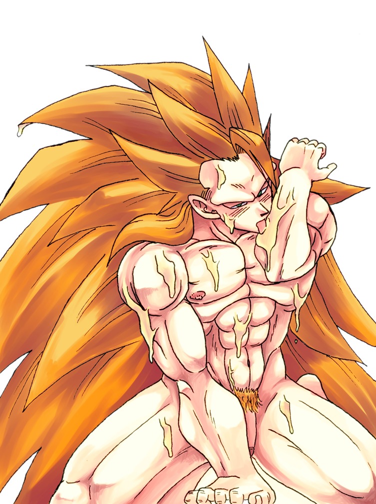 color dragon_ball dragon_ball_z licking male male_only penis pubic_hair rule34 solo son_goku super_saiyan_3 tagme uncensored