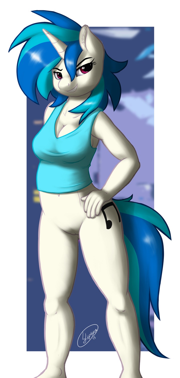 absurd_res anthro anthrofied bottomless clothed clothing e621 equid equine female friendship_is_magic genitals hasbro hi_res horse innie_vulva mammal my_little_pony pony skipsy solo tail vinyl_scratch_(mlp) vulva