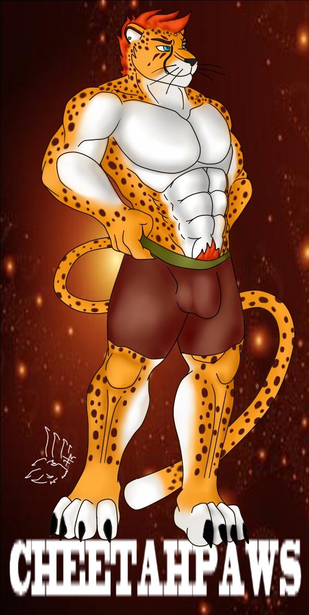 4_fingers 4_toes abs abstract_background anthro barefoot big_muscles biped blue_eyes bottomwear brown_body brown_fur bulge character_name cheetah cheetahpaws_(character) claws clothed clothing e621 ear_piercing feet felid feline fingers fur hair hi_res hunterramirez male mammal muscular muscular_anthro muscular_male orange_body orange_fur pecs piercing pubes red_hair short_hair shorts solo spots standing tail text toeless_(marking) toes topless whiskers white_body white_fur