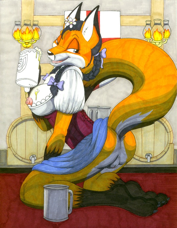 accessory alcohol anthro areola barefoot barmaid barrel beer beverage biped black_claws black_hair black_nose bottomwear bow_(feature) bow_accessory bow_ribbon braided_hair breasts brown_body brown_fur butt canid canine carpet claws clothed clothing e621 feet female fire flower flower_in_hair fluffy fluffy_tail foam food fox fur genitals german gloves_(marking) glower hair hair_accessory hair_bow hair_ribbon half-closed_eyes inside kite_shield kneeling lamp leg_markings long_hair looking_back mammal marc_leonhardt markings multicolored_body multicolored_fur narrowed_eyes nipple_slip nipples no_underwear open_mouth orange_body orange_fur paws pink_areola pink_nipples pink_tongue pink_vulva plant plump_labia presenting presenting_hindquarters presenting_vulva raised_tail ribbons shield skirt smile socks_(marking) solo tail tail_under_skirt tail_upskirt tankard teeth tongue upskirt vulva white_body white_fur