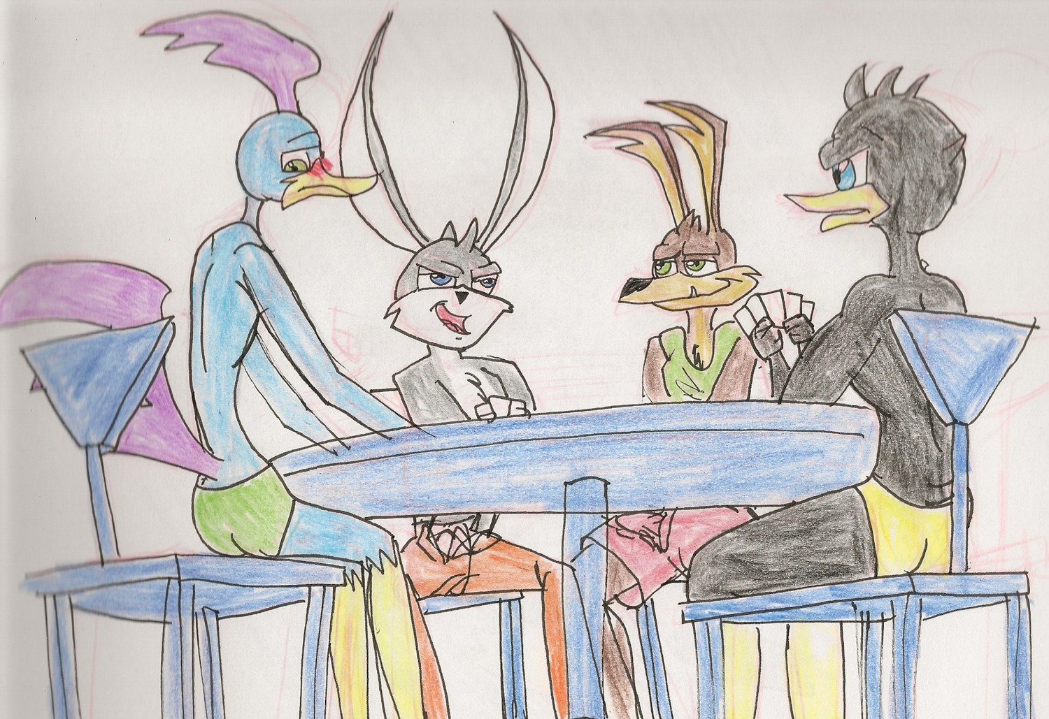 ace_bunny anthro danger_duck loonatics_unleashed male male_only rev_runner rule34 soft_feathers tech_e._coyote warner_brothers