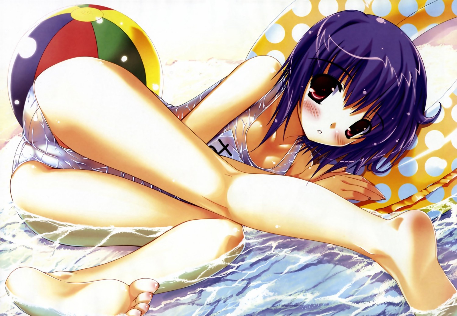 barefoot beach beach_ball bent_over blush cameltoe feet female game_cg hazuki_sakura highres innertube legs name_tag on_side one-piece_swimsuit pastel_(game) purple_hair pussy red_eyes rule34 school_swimsuit see-through soles solo submerged swimsuit toes water wet_clothes white_school_swimsuit yuki_usagi_(mofurafu)