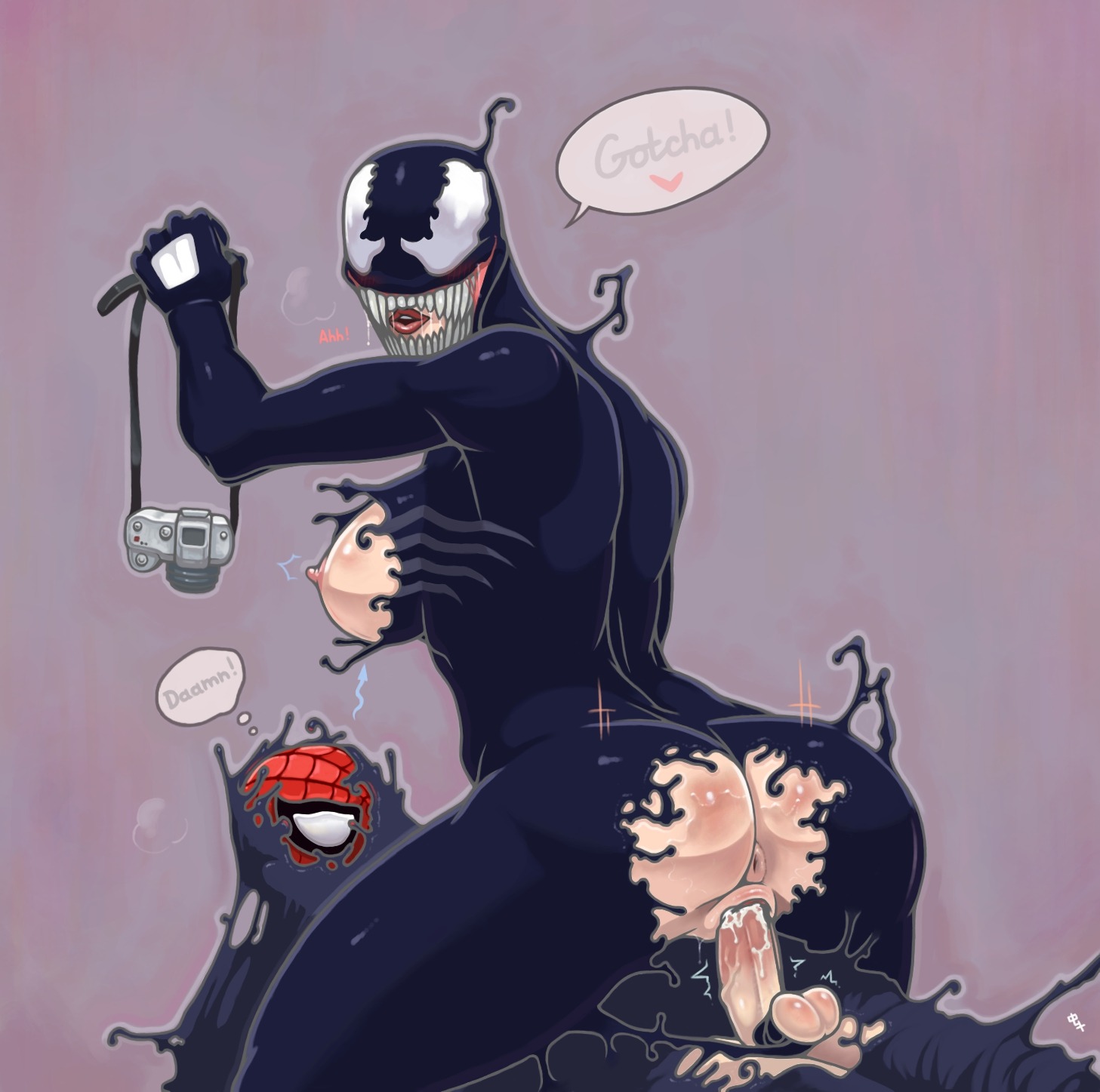 1boy 1girls anus ass balls breasts butt_shot cowgirl_position cum cum_in_pussy cum_inside cumdrip english_text female female_rapist fugasvbashnyu male male_rape_victim marvel marvel_comics mary_jane_watson peter_parker pussy rape rule34 rule_63 she-venom smooth_skin spider-man spider-man_(series) straight text venom