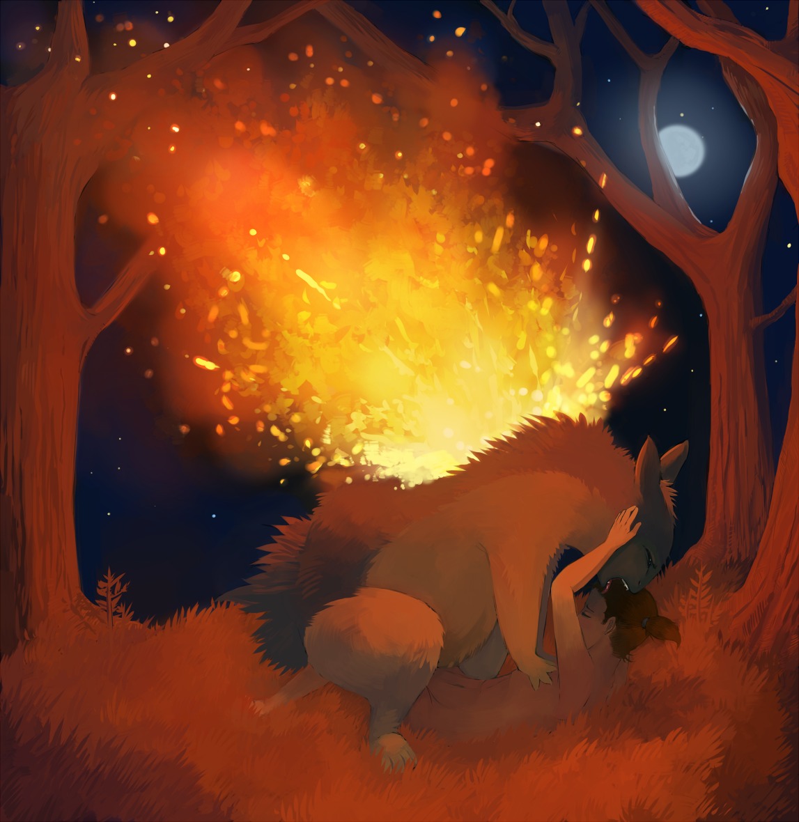 bestiality breast_grab breasts crookedtrees detailed_background duo e621 female female_on_feral feral fire forest full_moon generation_2_pokemon hand_on_breast human human_on_feral interspecies mammal moon nintendo nude outside penetration plant pokemon pokemon_(species) pokemon_trainer pokephilia romantic romantic_ambiance romantic_couple romantic_sex sex side_view sky star starry_sky tree typhlosion warm_colors wood