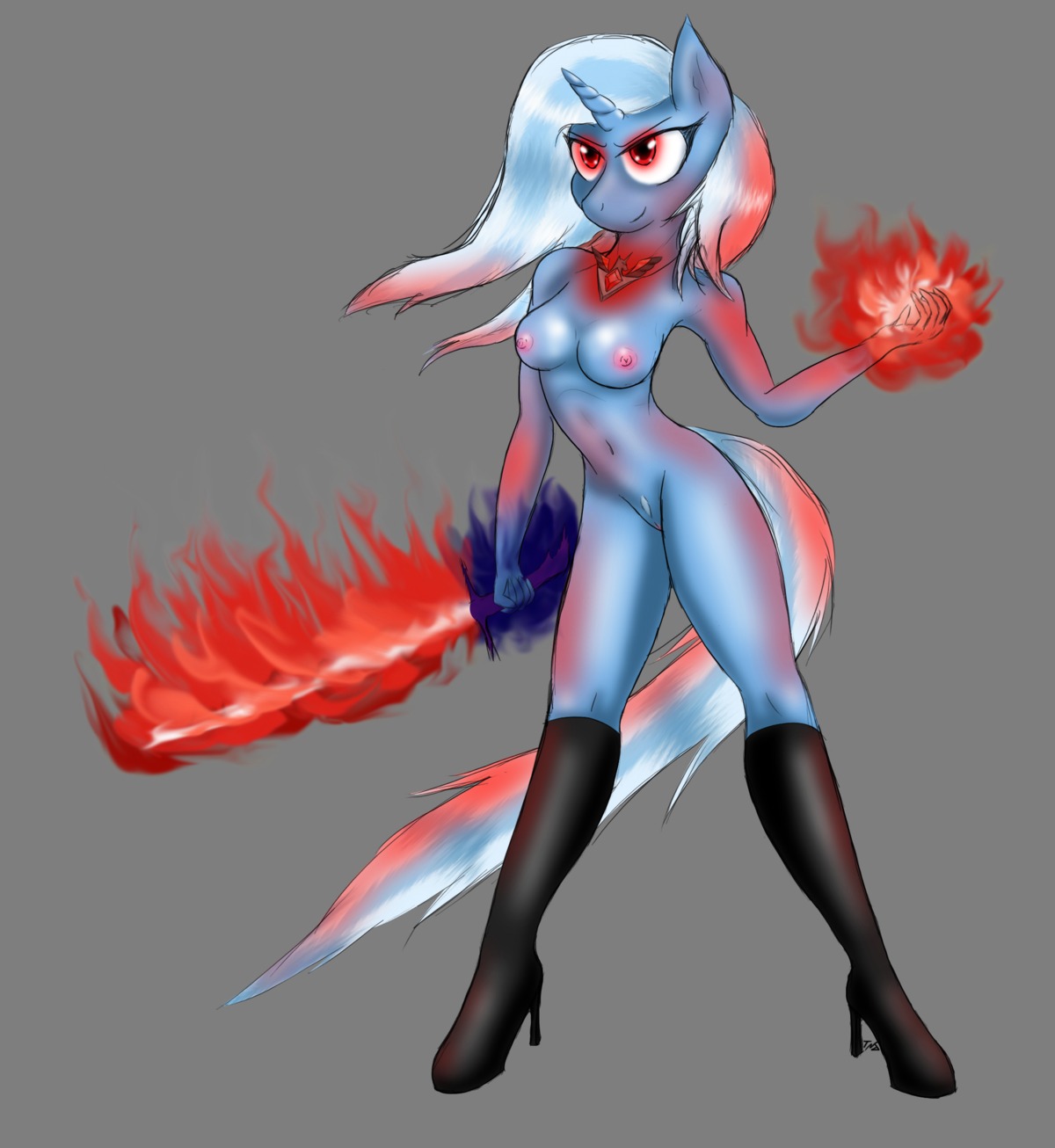alicorn_amulet alpha_channel angry anthro anthrofied biped breasts clothed clothing e621 equid equine female friendship_is_magic genitals hasbro hi_res horn magic mammal melee_weapon my_little_pony mythological_creature mythological_equine mythology nipples nude pubes scarf skimpy solo standing sword tail trixie_(mlp) tunderi unicorn vulva weapon