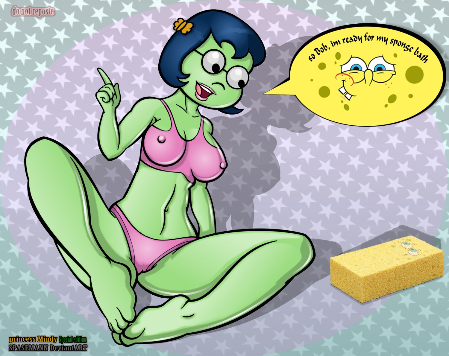 1girls aplysina_fistularis barefoot bra cameltoe eyewear feet female glasses green_skin navel nickelodeon panties pink_bra pink_panties princess_mindy pussy rule34 sea_sponge sitting smooth_skin spasemann spongebob_squarepants spongebob_squarepants_(character) tagme toes